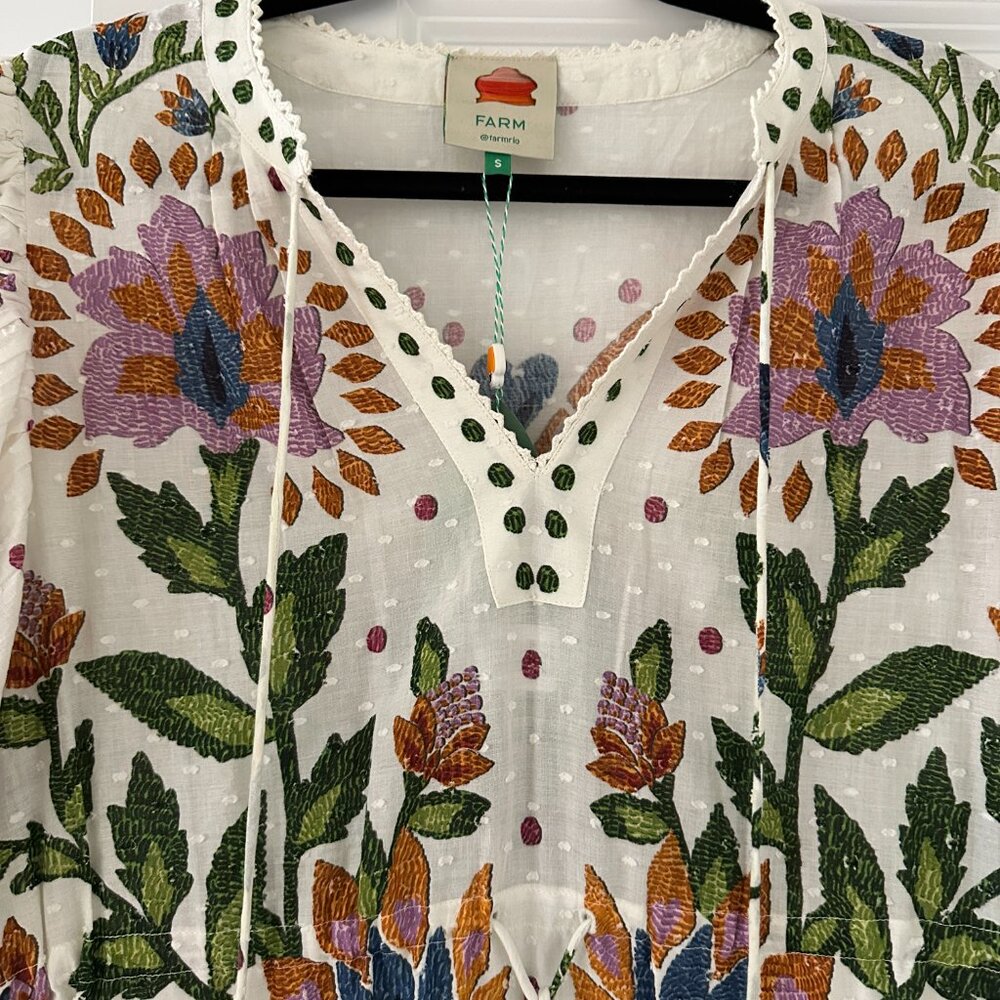 FARM Rio White Floral Mini Dress with Multicolor Embroidery - Picture 14 of 16
